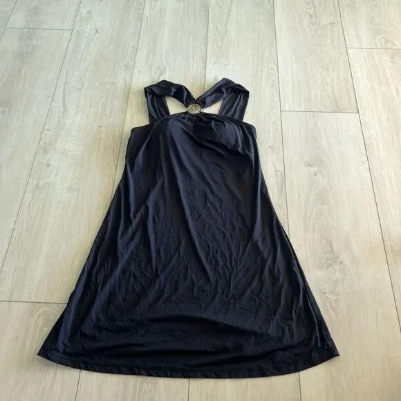 Michael Kors | Dresses | Michael Kors Black Halter Dress With Gold Logo  Size Small Swim Dress Stretch Si | Poshmark